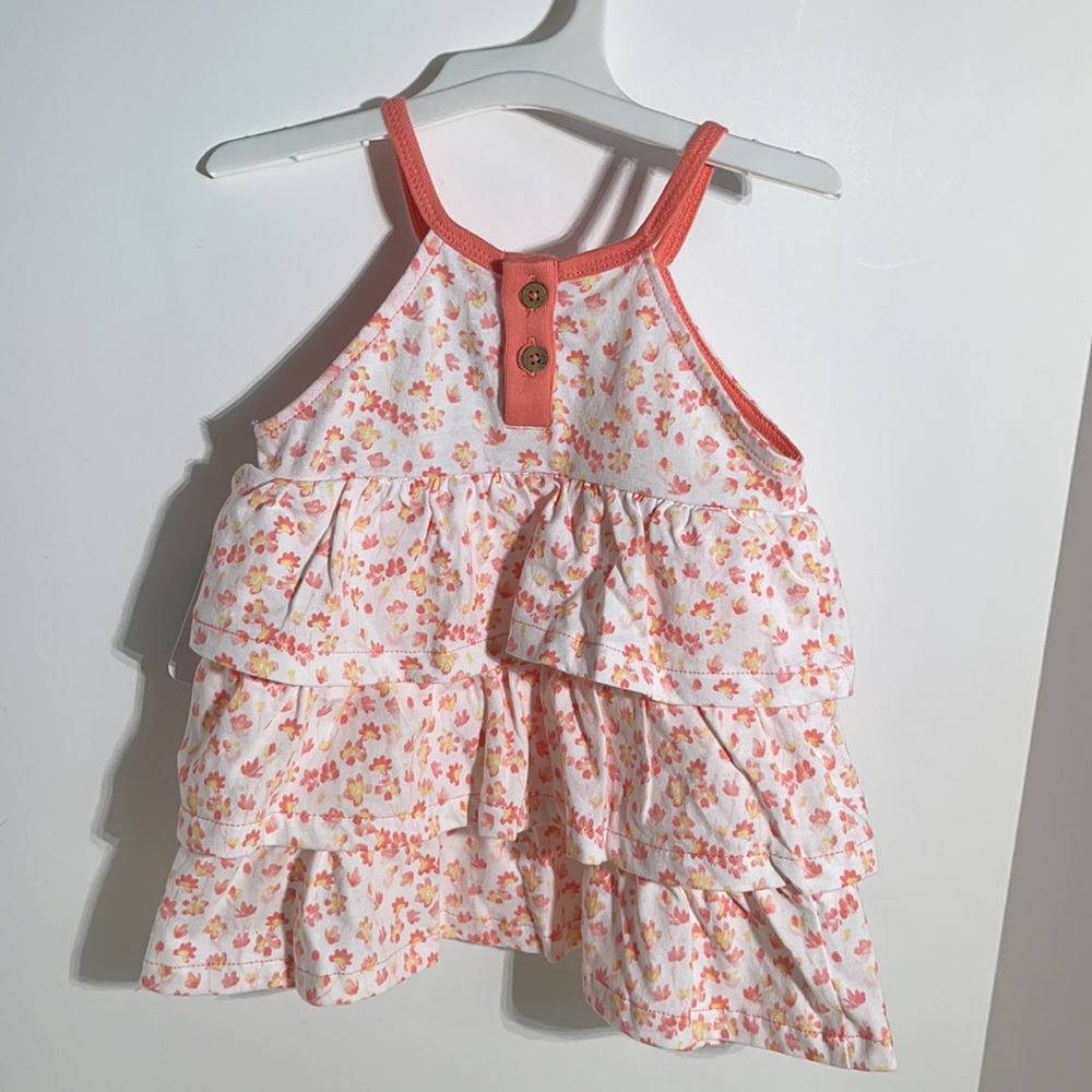 Burt’s Bees Baby Girl’s Peach & White Floral Petal Tiered Sleeveless Tunic - Picture 6 of 7